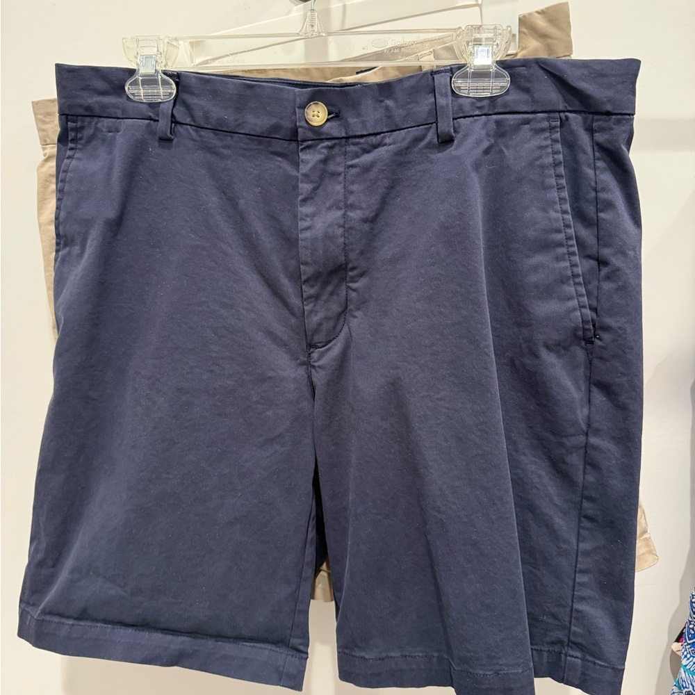 Vineyard Vines Navy Flat Front Cotton Shorts